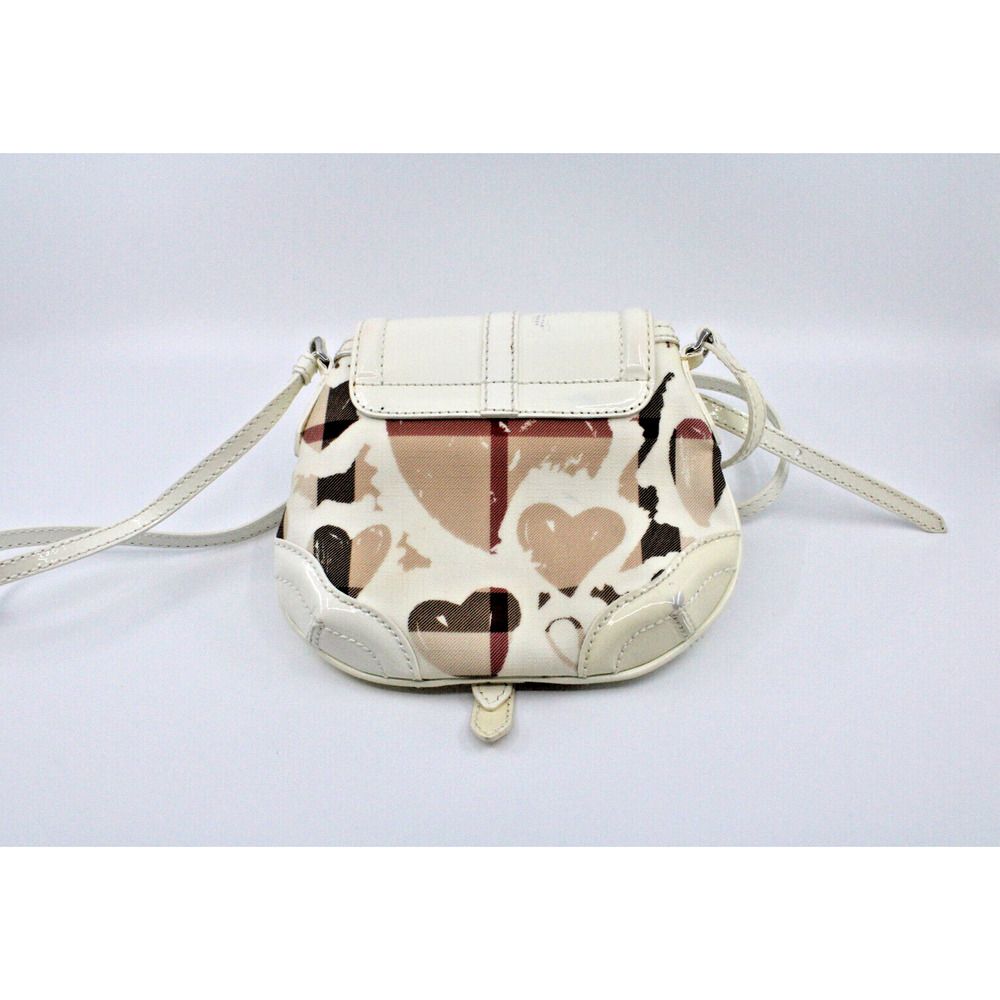 C5 Auth BURBERRY Patent White Heart Supernova Check XS Aspley Crossbody Bag - Picture 2 of 7